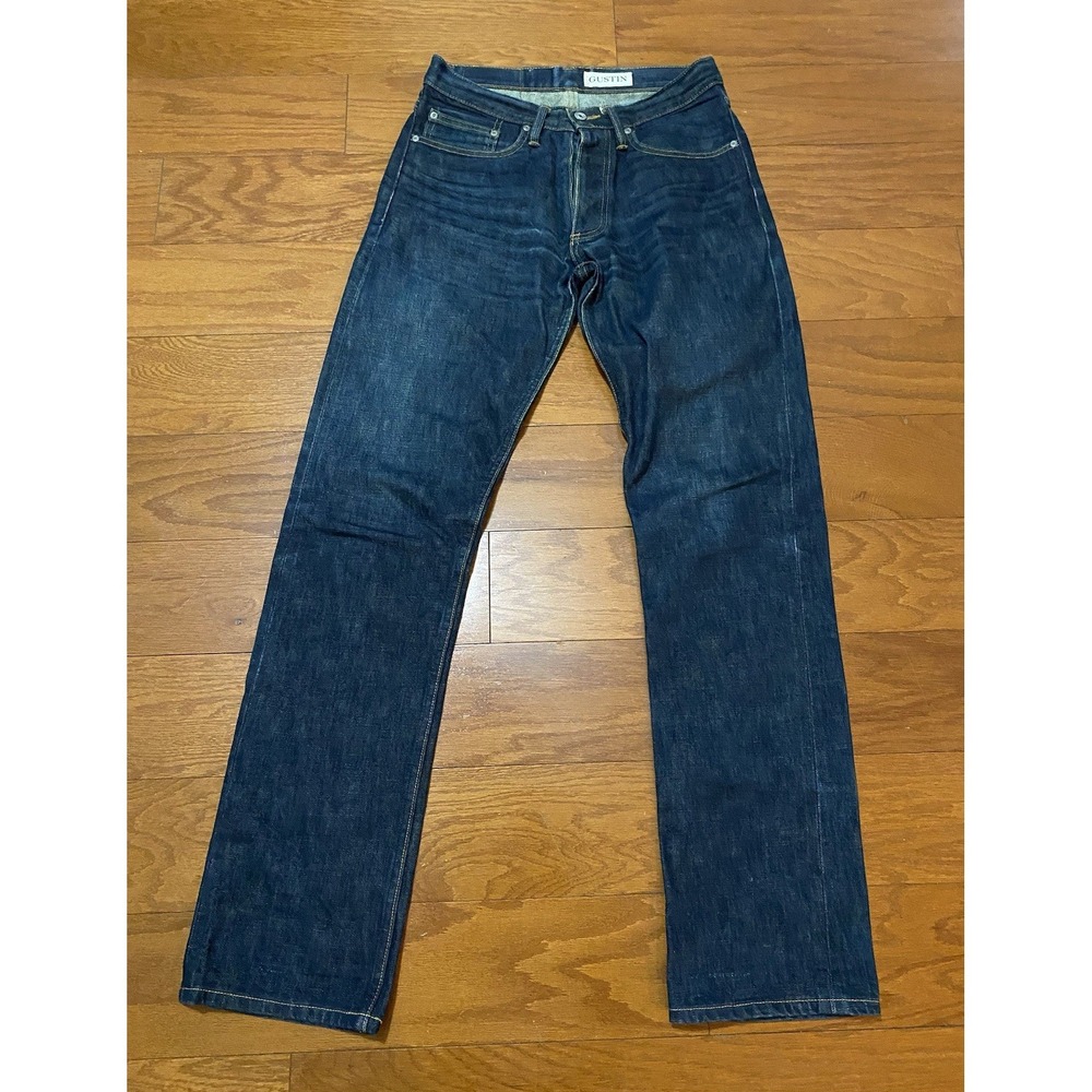 Gustin‎ Selvedge Jeans 32 (31x34) Straight Raw Blue Denim USA Made 116699